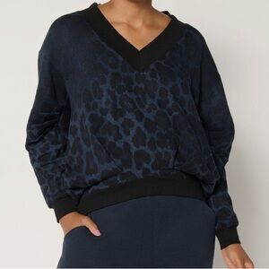 New Carla Rockmore Asymmetric French Terry Sweatshirt Midnight Leopard Small